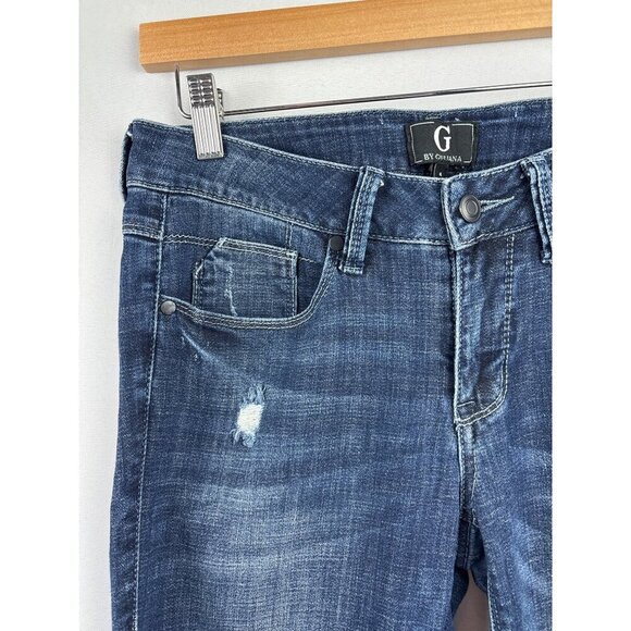 Women’s G by Giuliana Size 4 Dark Blue Distressed Cuffed Jeans - Picture 5 of 6